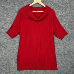 Chico's Size 2 US 12 Large Cowl‎ Neck Sweater Top Red Cotton Nylon Rabbit Hair